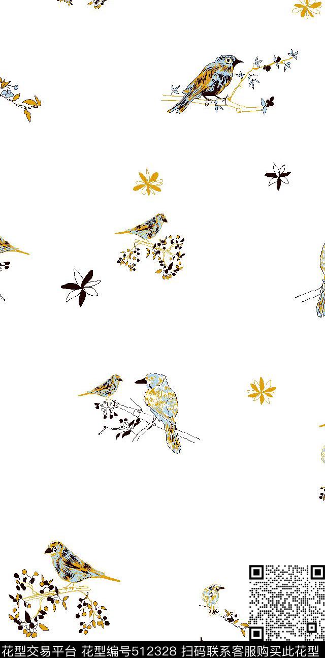 2016华亿平台时尚花鸟传统印花华亿平台下载（图片编号: 512328） - 瓦栏（Walan）