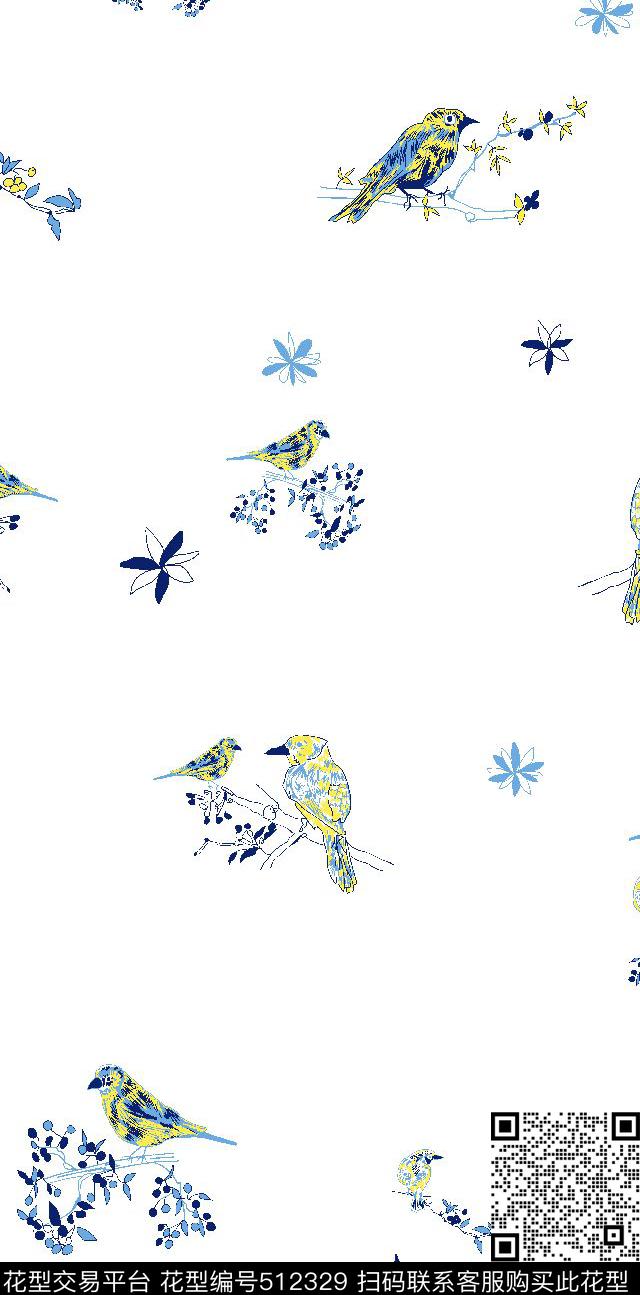 2016华亿平台时尚花鸟传统印花华亿平台下载（图片编号: 512329） - 瓦栏（Walan）