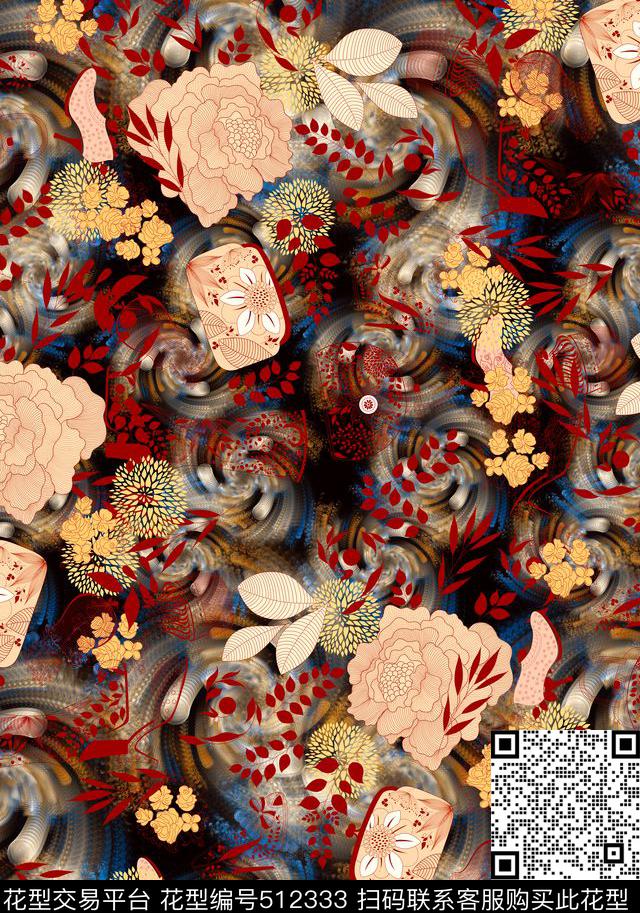 时尚抽象流行数码印花华亿平台下载（图片编号: 512333） - 瓦栏（Walan）