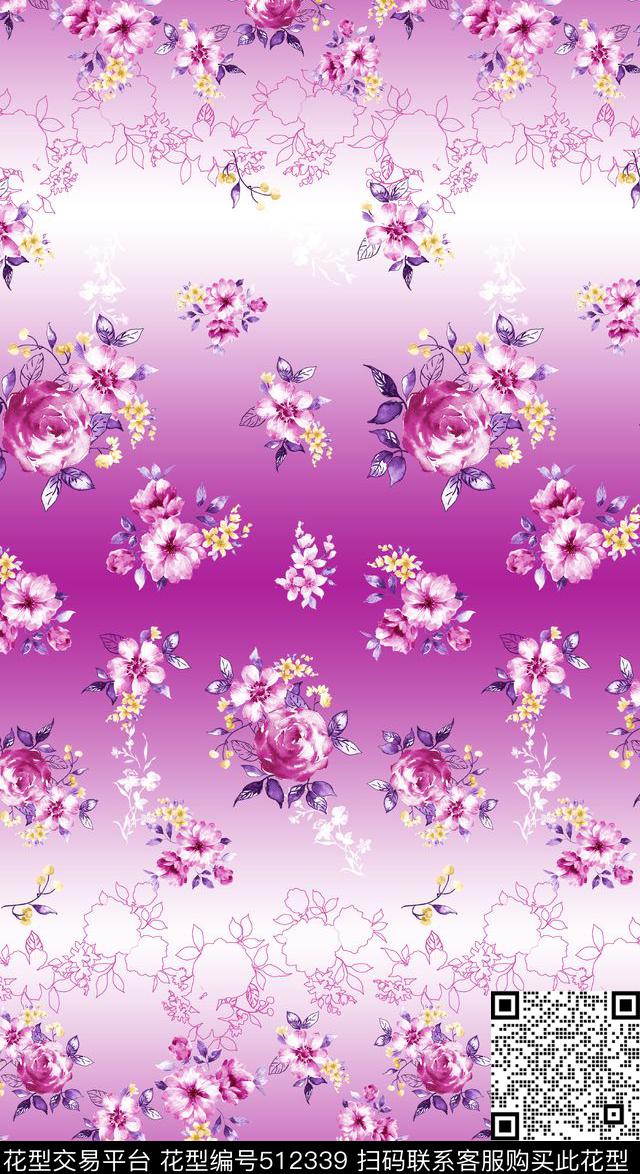 渐变家纺服装沙发布窗帘数码印花面料印花布匹面料水彩碎花花瓣玫瑰花花朵碎花叶子剪影数码印花华亿平台下载（图片编号: 512339） - 瓦栏（Walan）