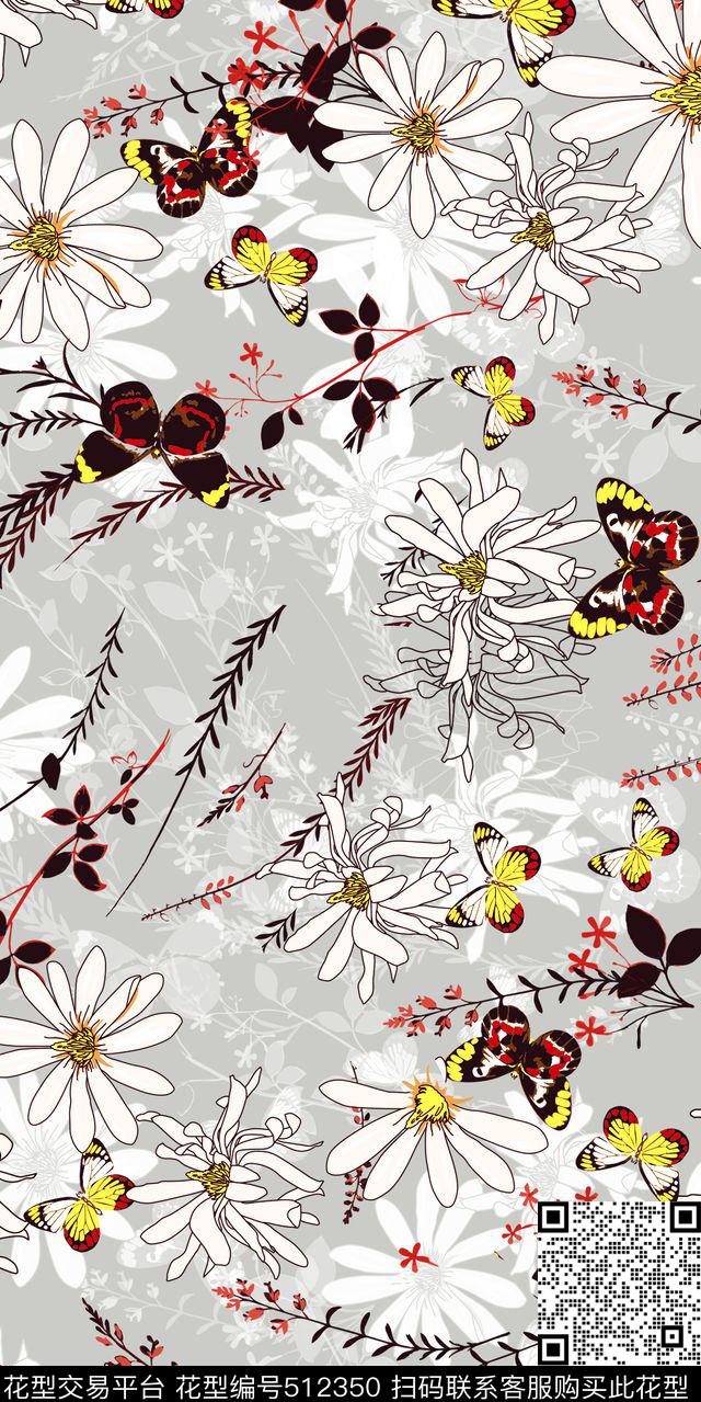 蝴蝶花卉花朵数码印花华亿平台下载（图片编号: 512350） - 瓦栏（Walan）