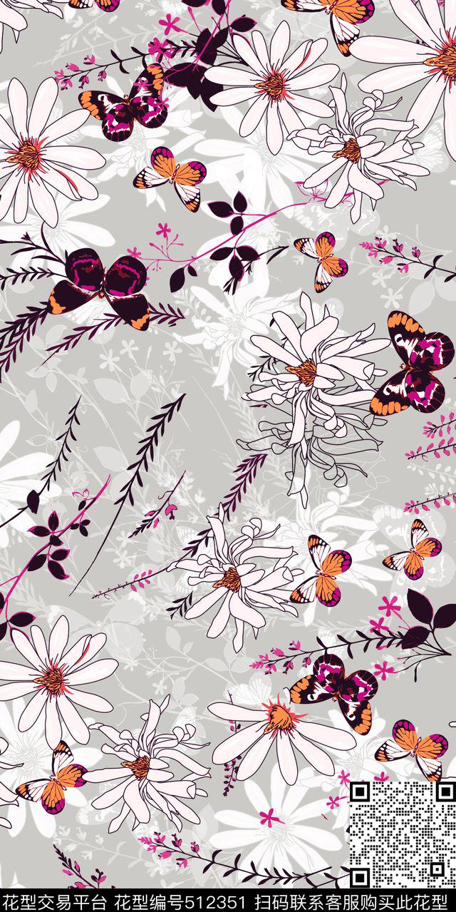 蝴蝶花卉花朵数码印花华亿平台下载（图片编号: 512351） - 瓦栏（Walan）