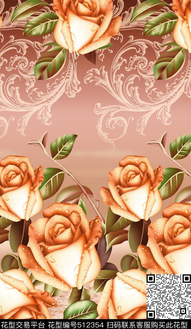 花花草草花卉花朵花蕾花瓣渐变家纺服装沙发布窗帘数码印花布匹面料面料印花数码印花华亿平台下载（图片编号: 512354） - 瓦栏（Walan）