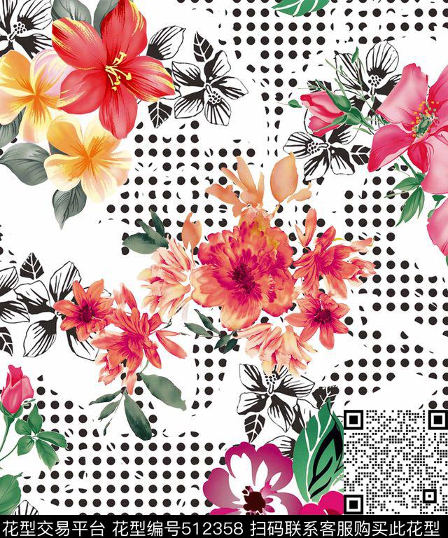 几何图案波点花卉数码印花华亿平台下载（图片编号: 512358） - 瓦栏（Walan）