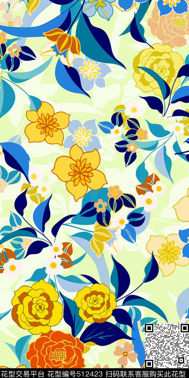花朵异域手绘传统印花华亿平台下载（图片编号: 512423） - 瓦栏（Walan）
