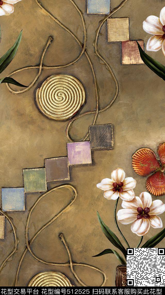 欧美手绘几何贝壳墙纸流行时尚数码印花华亿平台下载（图片编号: 512525） - 瓦栏（Walan）