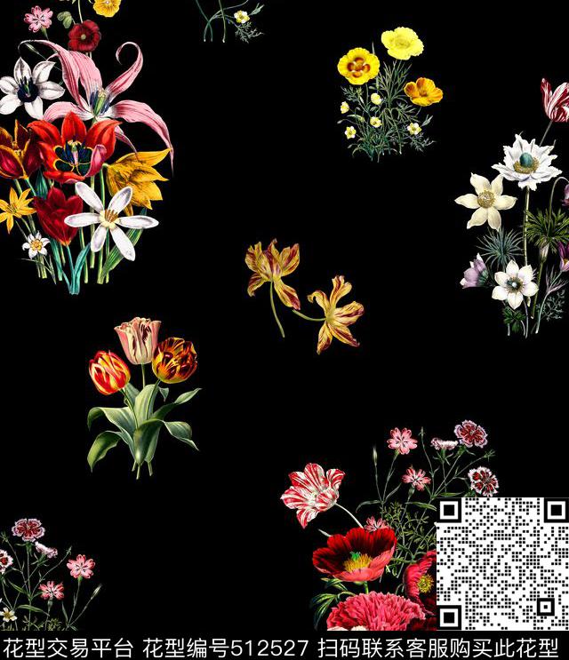 奢华花卉图谱数码印花华亿平台下载（图片编号: 512527） - 瓦栏（Walan）
