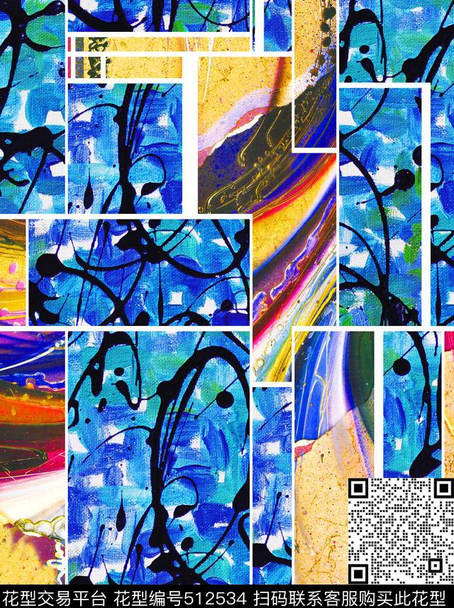 欧美手绘抽象几何流行时尚数码印花华亿平台下载（图片编号: 512534） - 瓦栏（Walan）