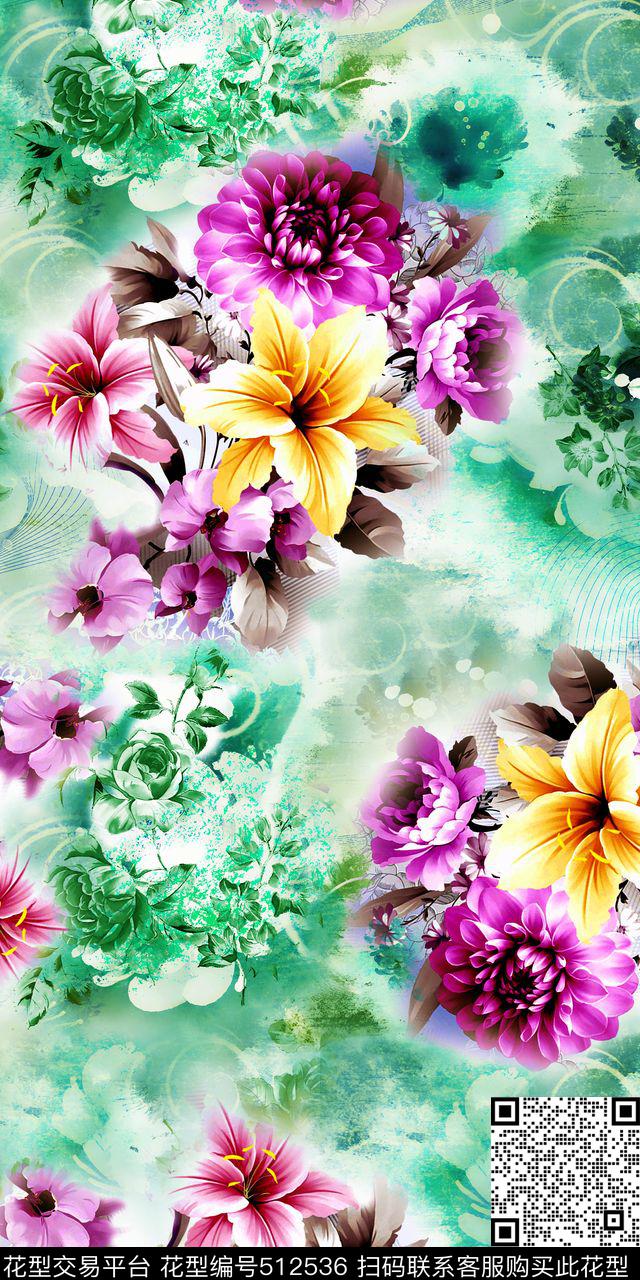 春夏时尚花卉数码数码印花华亿平台下载（图片编号: 512536） - 瓦栏（Walan）