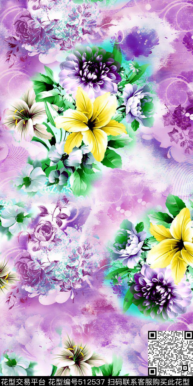 春夏时尚花卉数码数码印花华亿平台下载（图片编号: 512537） - 瓦栏（Walan）
