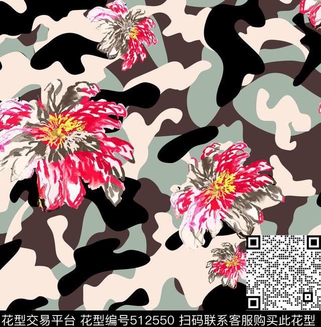 几何迷彩花卉女装数码印花华亿平台下载（图片编号: 512550） - 瓦栏（Walan）