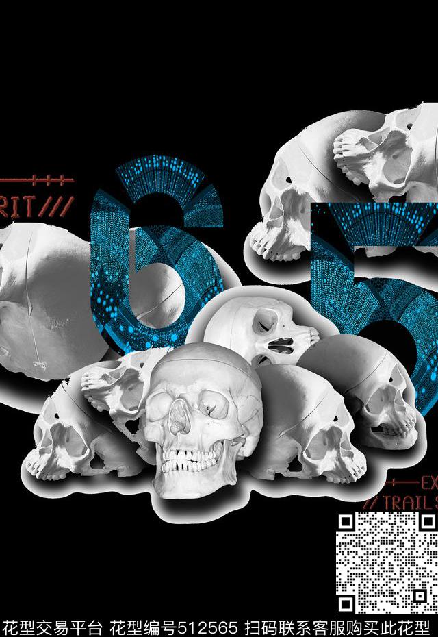 潮流时尚时尚定位男装骷髅头数码印花华亿平台下载（图片编号: 512565） - 瓦栏（Walan）