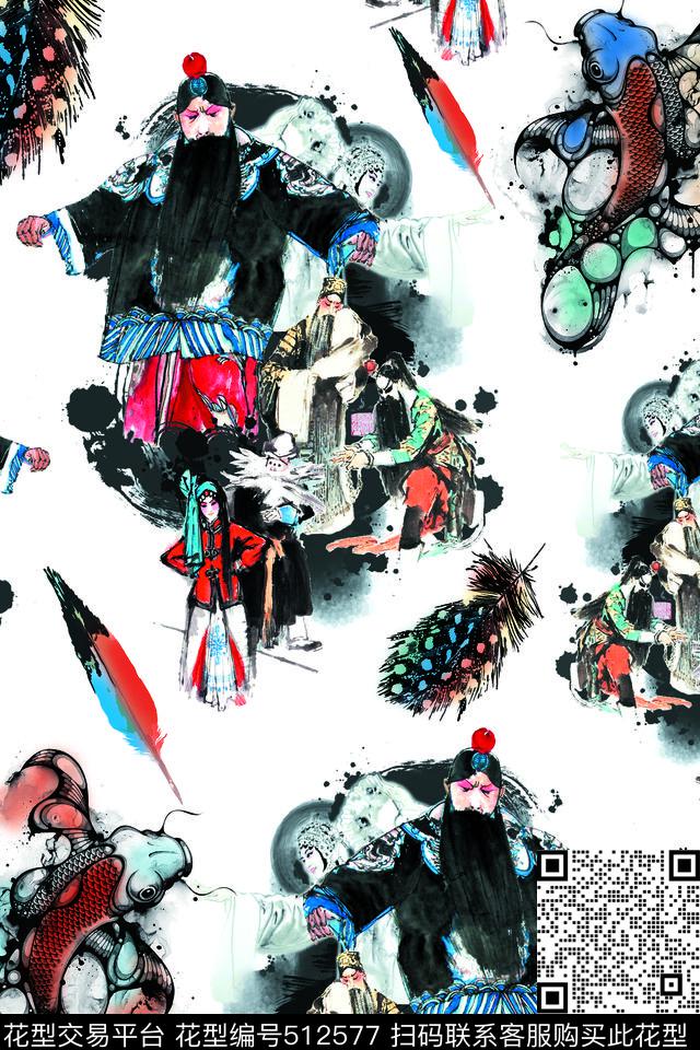 复古中国风色彩中国风色彩文化戏剧锦鲤羽毛古典中国风数码印花华亿平台下载（图片编号: 512577） - 瓦栏（Walan）