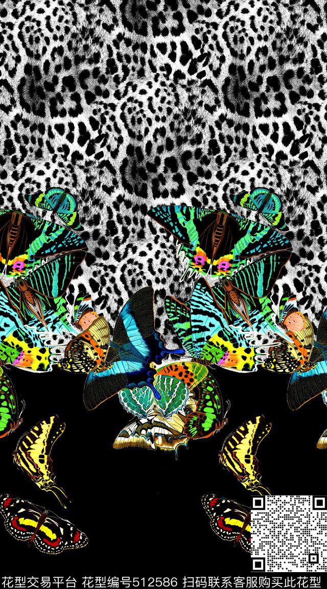 时尚蝴蝶豹纹数码印花华亿平台下载（图片编号: 512586） - 瓦栏（Walan）