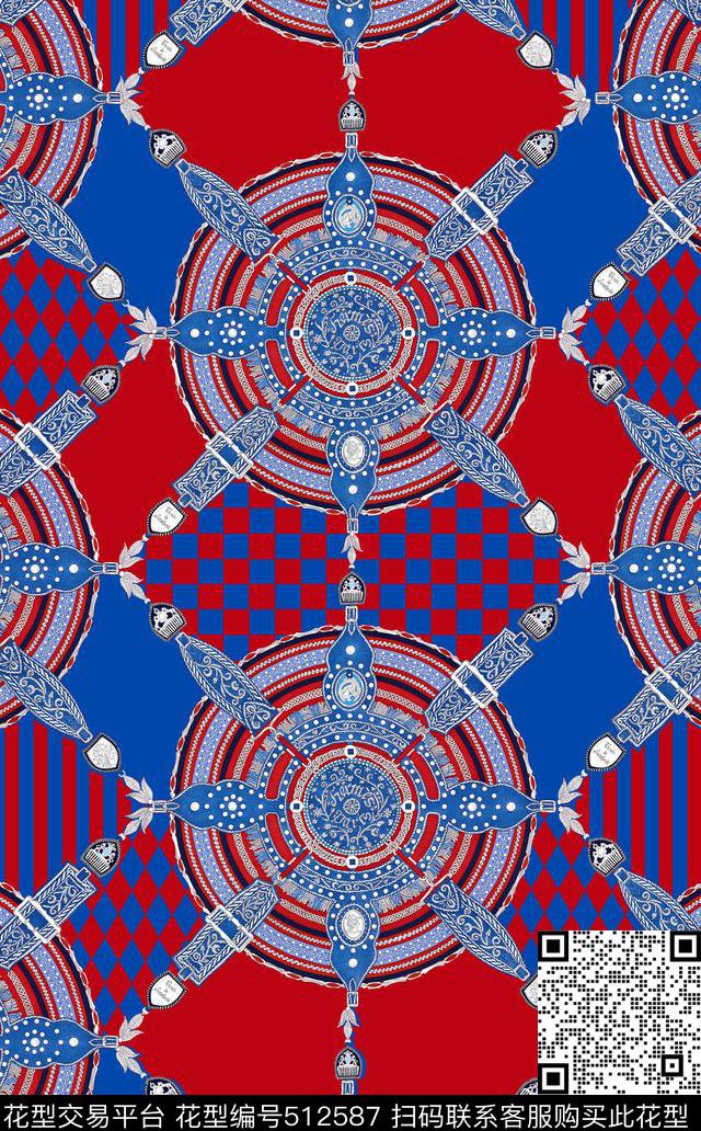时尚格子几何民族风传统印花华亿平台下载（图片编号: 512587） - 瓦栏（Walan）