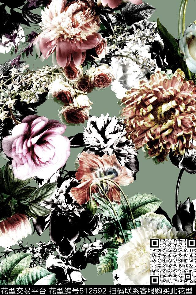 抽象叠影花卉数码印花华亿平台下载（图片编号: 512592） - 瓦栏（Walan）