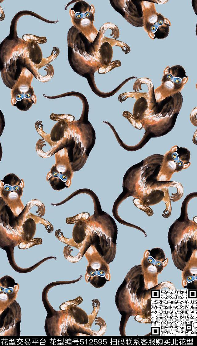 简洁动物猴子数码印花华亿平台下载（图片编号: 512595） - 瓦栏（Walan）