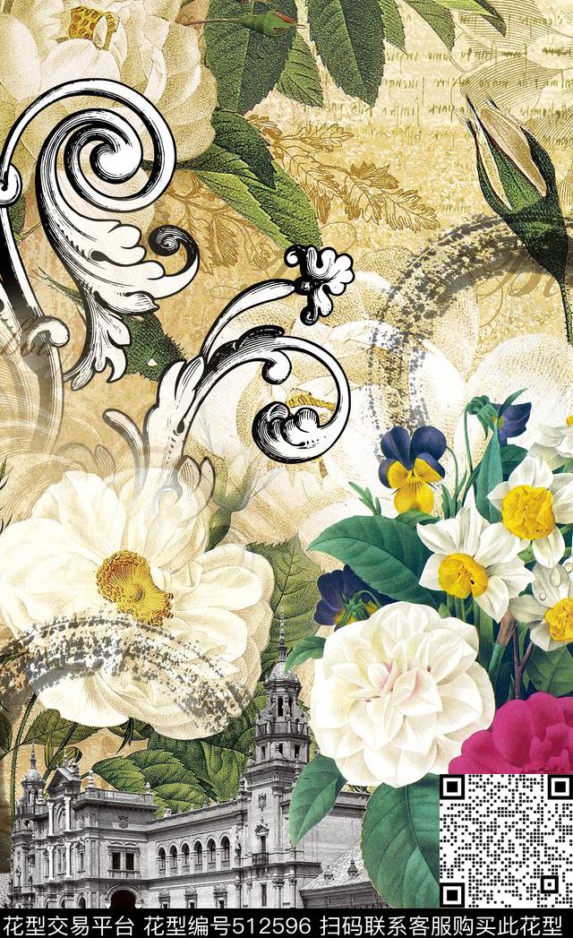 潮流时尚定位欧式建筑数码印花数码印花华亿平台下载（图片编号: 512596） - 瓦栏（Walan）