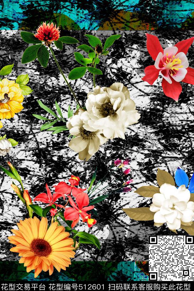 定位花抽象肌理花卉数码印花华亿平台下载（图片编号: 512601） - 瓦栏（Walan）