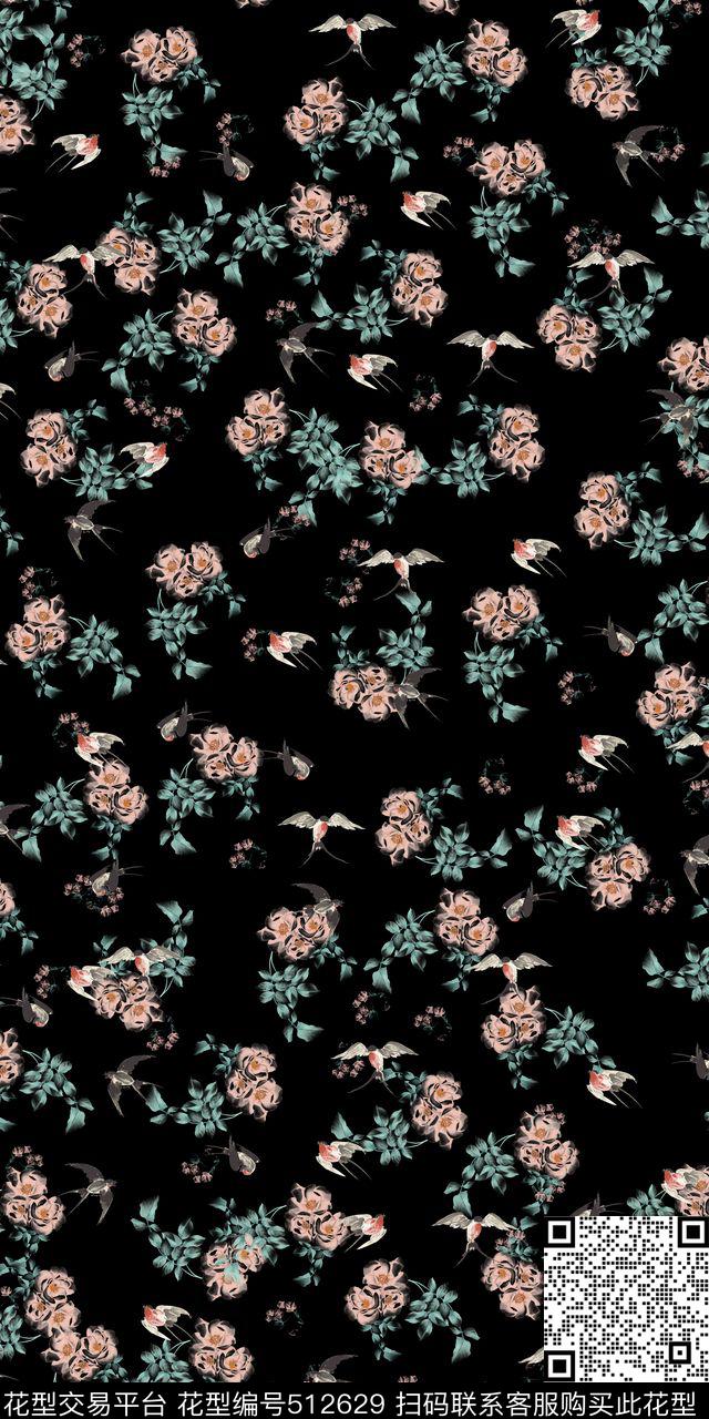 手绘花卉动物数码印花华亿平台下载（图片编号: 512629） - 瓦栏（Walan）