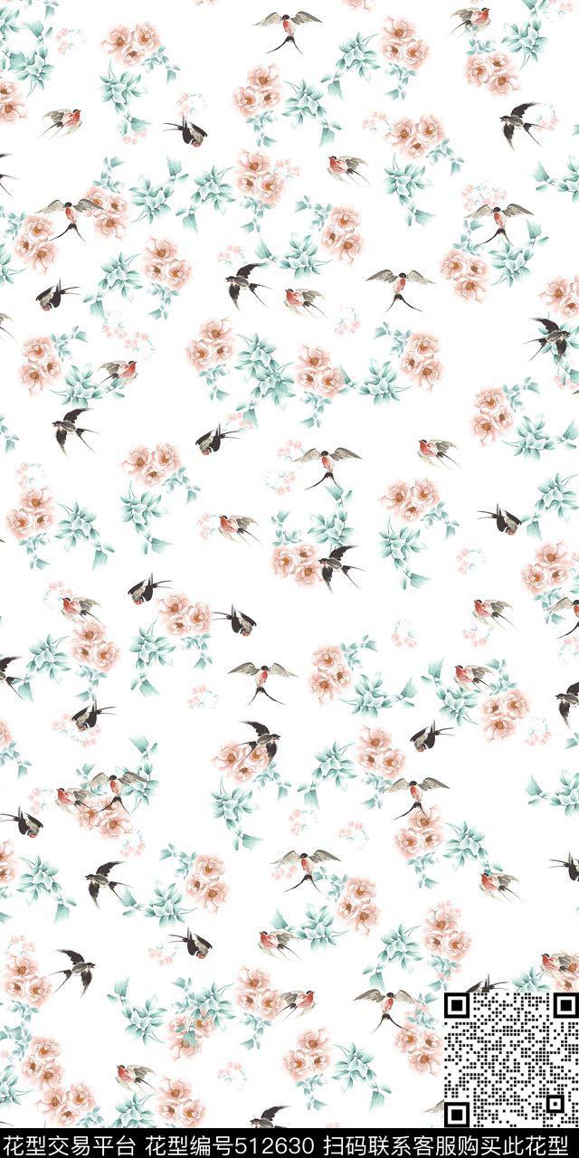 手绘花卉动物数码印花华亿平台下载（图片编号: 512630） - 瓦栏（Walan）