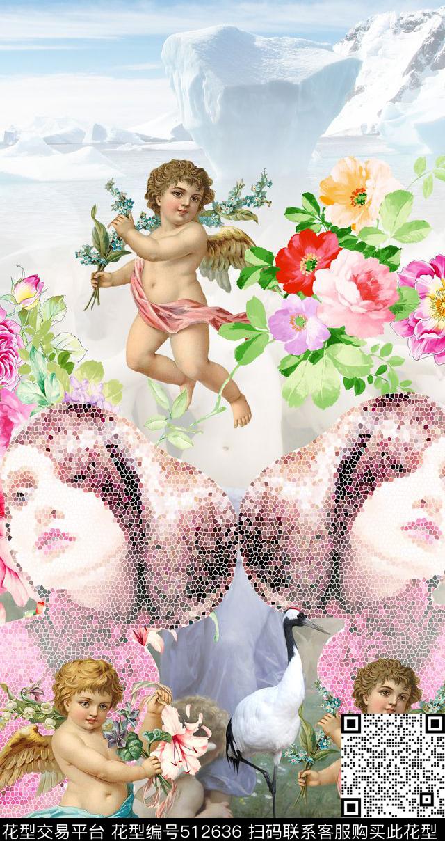 时尚定位马赛克美女天使花卉风景数码印花华亿平台下载（图片编号: 512636） - 瓦栏（Walan）