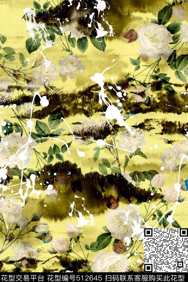 中国风水墨山水数码印花华亿平台下载（图片编号: 512645） - 瓦栏（Walan）