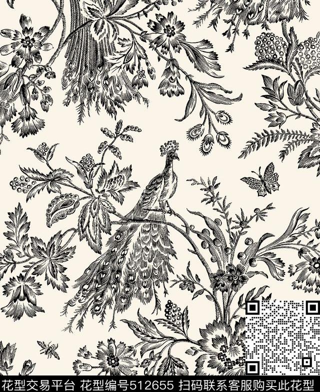 古典传统孔雀传统印花华亿平台下载（图片编号: 512655） - 瓦栏（Walan）