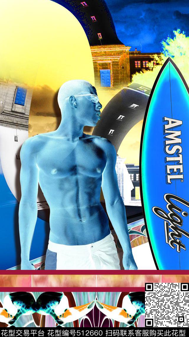 个性主义海洋风格背景美男滑板数码印花华亿平台下载（图片编号: 512660） - 瓦栏（Walan）