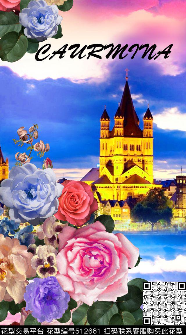 女装潮流时尚大牌手绘花卉数码印花华亿平台下载（图片编号: 512661） - 瓦栏（Walan）