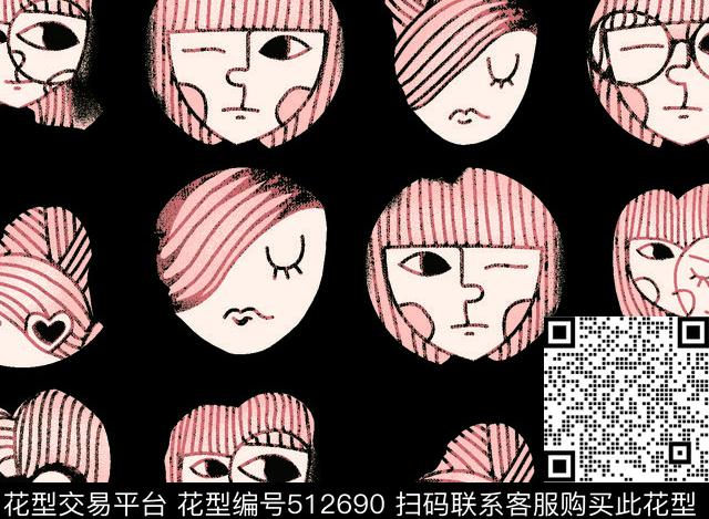 潮流个性人头卡通传统印花华亿平台下载（图片编号: 512690） - 瓦栏（Walan）