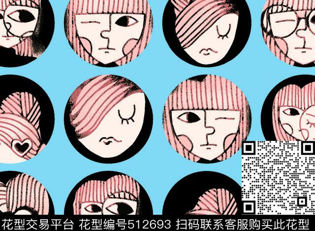 潮流个性人头卡通传统印花华亿平台下载（图片编号: 512693） - 瓦栏（Walan）