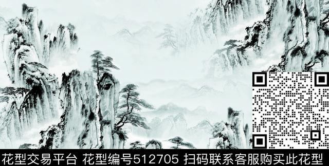 水墨画山水风景画数码印花华亿平台下载（图片编号: 512705） - 瓦栏（Walan）