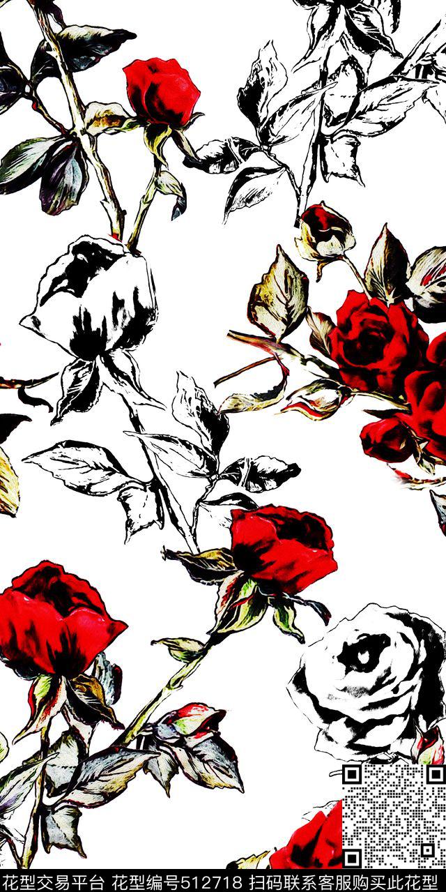 花卉立体玫瑰数码印花华亿平台下载（图片编号: 512718） - 瓦栏（Walan）