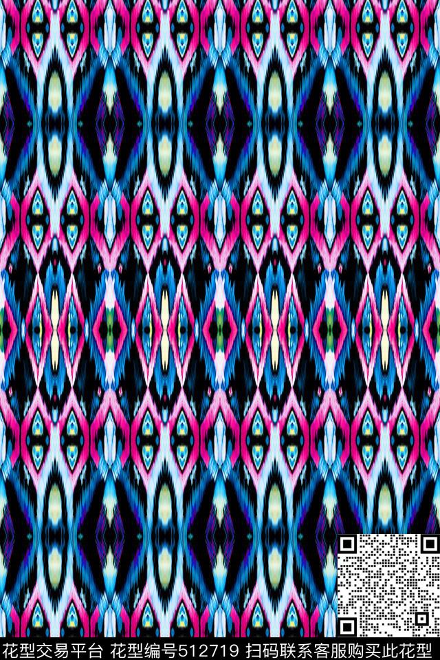 满版华亿平台手绘几何炫彩数码印花华亿平台下载（图片编号: 512719） - 瓦栏（Walan）