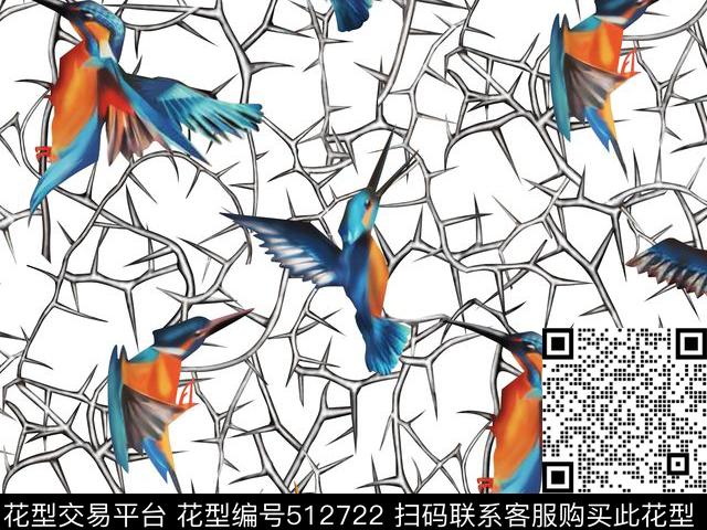 写意风鸟树数码印花华亿平台下载（图片编号: 512722） - 瓦栏（Walan）