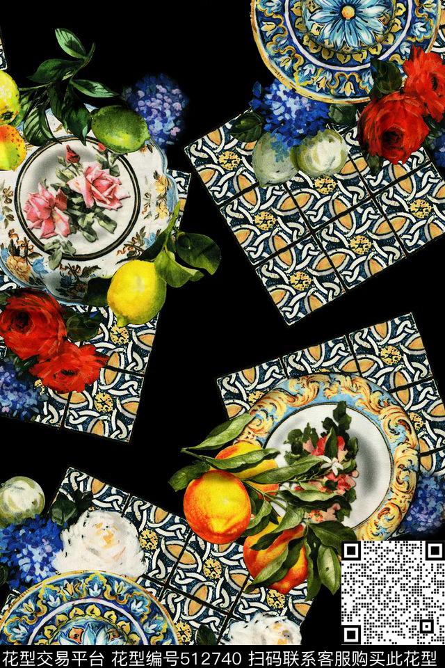 写意水果花纹数码印花华亿平台下载（图片编号: 512740） - 瓦栏（Walan）