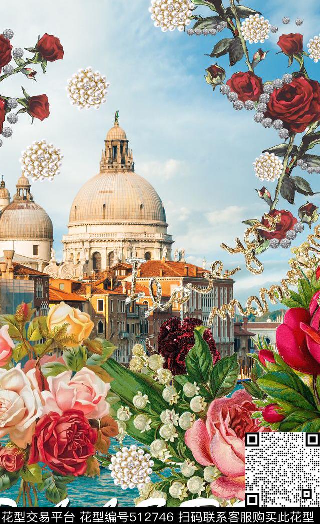 潮流时尚定位大牌D&G风格手绘玫瑰花数码印花华亿平台下载（图片编号: 512746） - 瓦栏（Walan）