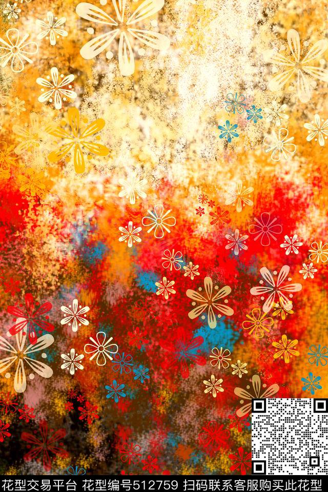 梦幻金黄色调花卉数码印花华亿平台下载（图片编号: 512759） - 瓦栏（Walan）