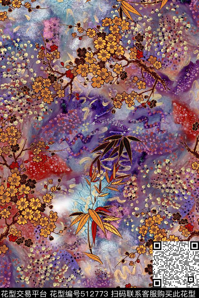 数码中老年雪纺绣花梅花彩点数码印花华亿平台下载（图片编号: 512773） - 瓦栏（Walan）