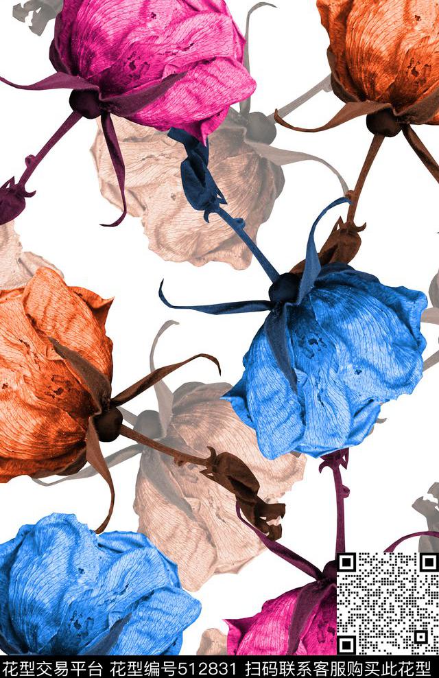 大方花卉时尚数码印花华亿平台下载（图片编号: 512831） - 瓦栏（Walan）
