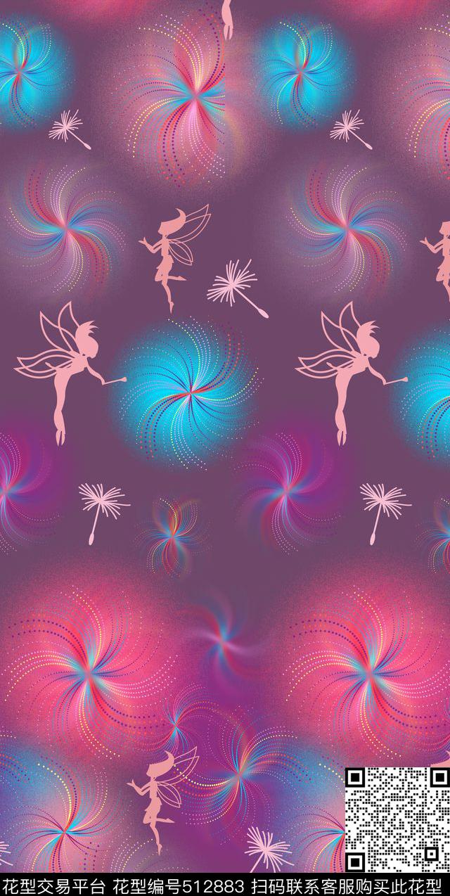 渐变家纺服装沙发布窗帘数码印花面料印花布匹面料小精灵蒲公英数码华亿平台数码印花数码印花华亿平台下载（图片编号: 512883） - 瓦栏（Walan）