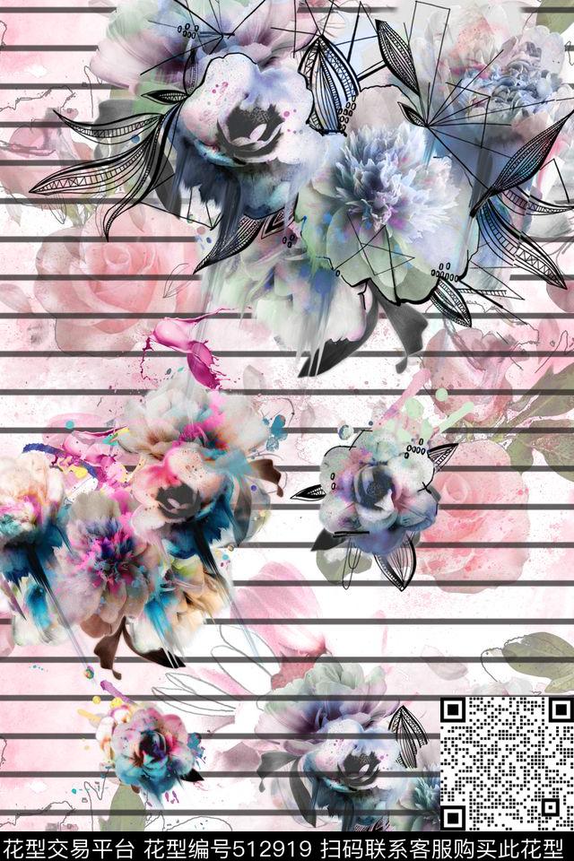 流行时尚淡雅繁花数码印花华亿平台下载（图片编号: 512919） - 瓦栏（Walan）