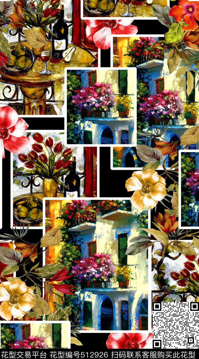 原创手绘欧美几何拼贴花卉油画原创手绘欧美几何拼贴花卉油画女装泳衣裙子连衣裙衬衫内衣I【花卉】数码印花华亿平台下载（图片编号: 512926） - 瓦栏（Walan）