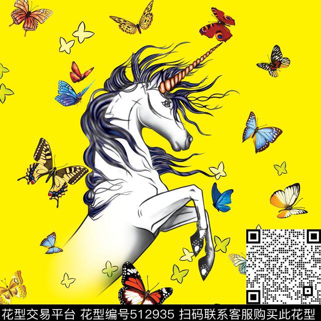 独角兽蝴蝶花卉数码印花华亿平台下载（图片编号: 512935） - 瓦栏（Walan）