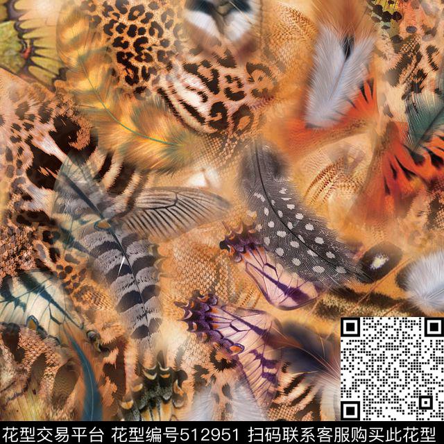 动物纹羽毛数码印花华亿平台下载（图片编号: 512951） - 瓦栏（Walan）