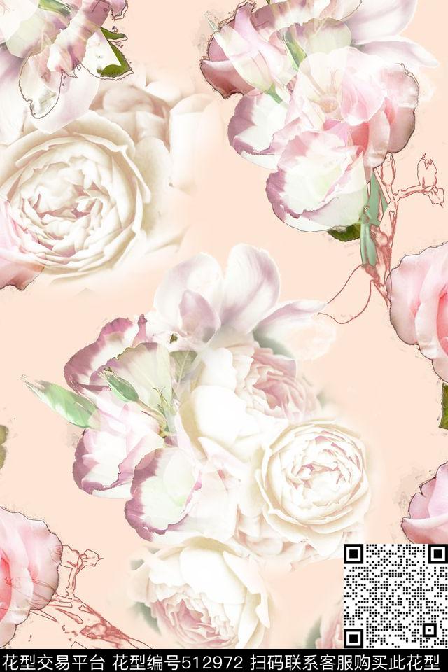 淡雅花卉流行时尚数码印花华亿平台下载（图片编号: 512972） - 瓦栏（Walan）