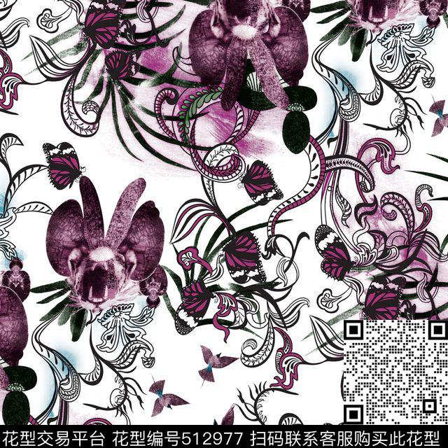 写意风动物花传统印花华亿平台下载（图片编号: 512977） - 瓦栏（Walan）