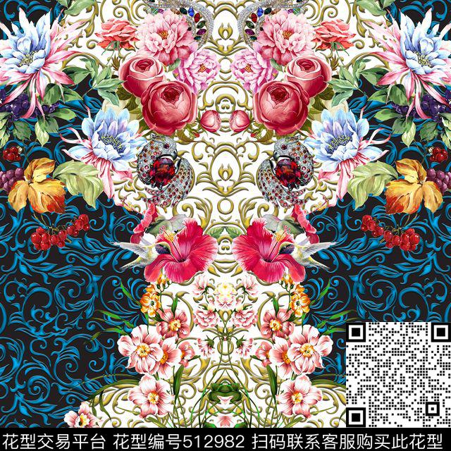 鸟树叶树枝数码印花华亿平台下载（图片编号: 512982） - 瓦栏（Walan）