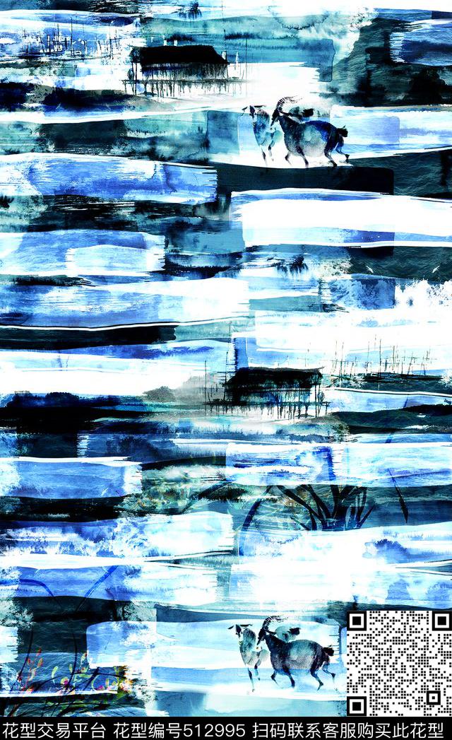 水彩山水抽象数码印花华亿平台下载（图片编号: 512995） - 瓦栏（Walan）